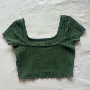 Offline by Aerie Dark Green Ruffled Crop Top Size S